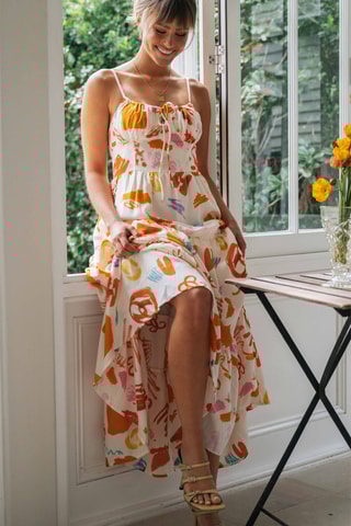Vestido comprido - Cru e laranja