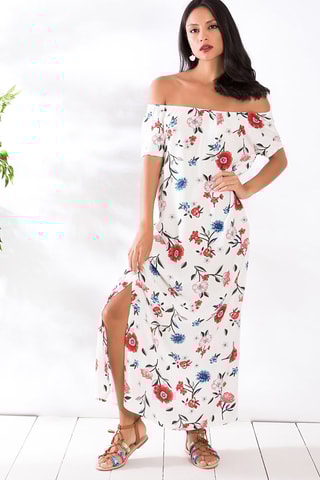 Vestido comprido Cru e vermelho