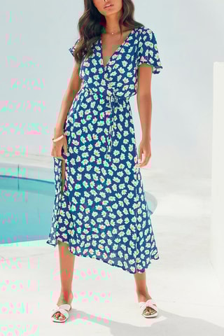 Vestido comprido Azul e branco