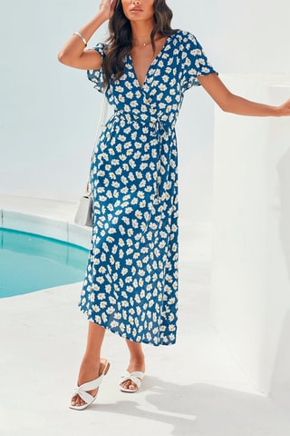Vestido comprido Azul e branco