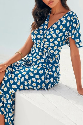 Vestido comprido Azul e branco