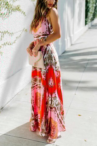 Vestido comprido Rosa e bordô