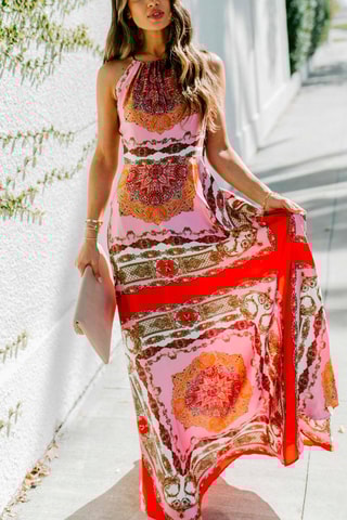 Vestido comprido Rosa e bordô
