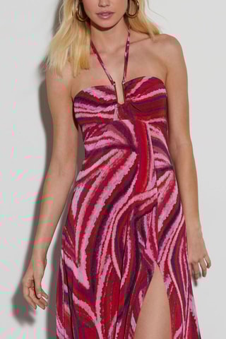 Vestido comprido - Bordô e rosa