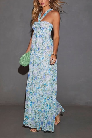 Vestido comprido - Cru e azul