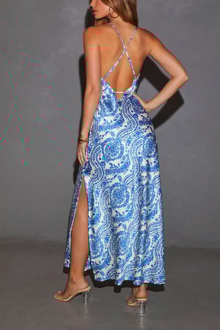 Vestido comprido - Azul e cru