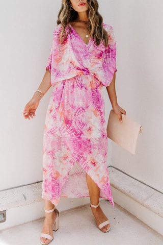Vestido midi - Rosa e cru