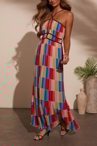 Vestido comprido - Cru e rosa