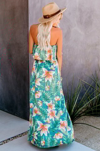 Vestido comprido Verde e coral