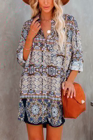 Vestido-camisa Azul e castanho