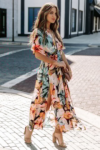 Vestido comprido Salmão e preto