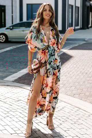 Vestido comprido Salmão e preto