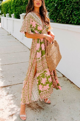 Vestido Verde e rosa