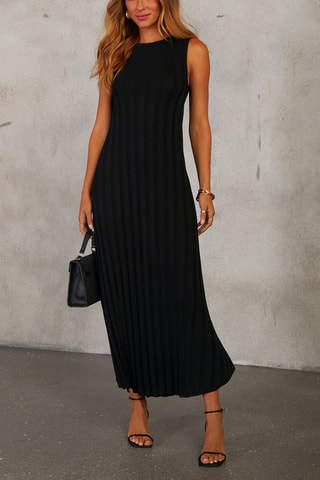 Vestido comprido plissado - Preto