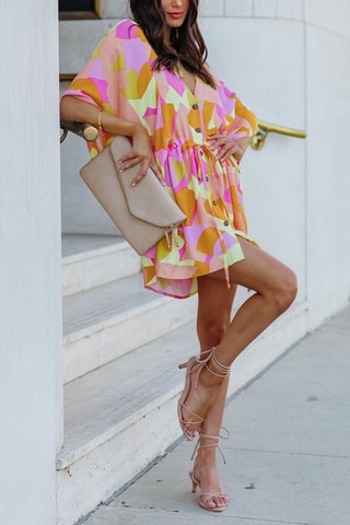 Vestido direito - Rosa e laranja