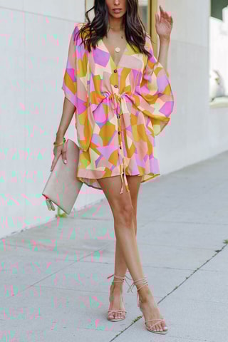 Vestido direito - Rosa e laranja