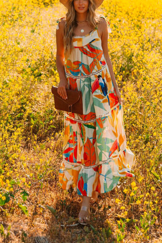 Vestido comprido Cru e laranja