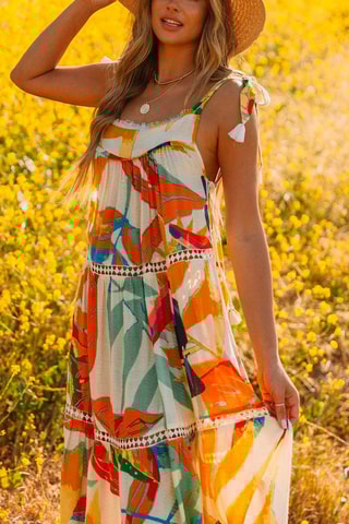 Vestido comprido Cru e laranja