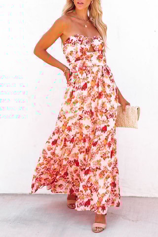 Vestido comprido Cru e vermelho