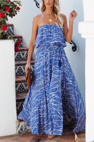 Robe longue bustier - Bleu et blanc