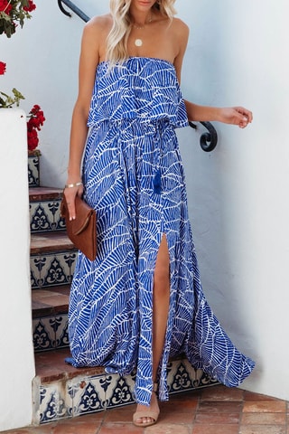 Robe longue bustier - Bleu et blanc