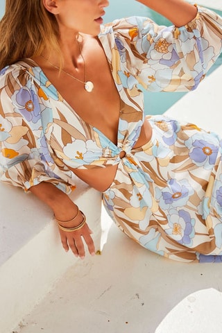Vestido comprido - Azul e castanho