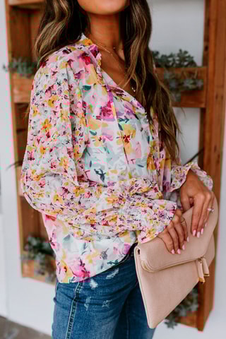 Blusa florida Branco e mostarda
