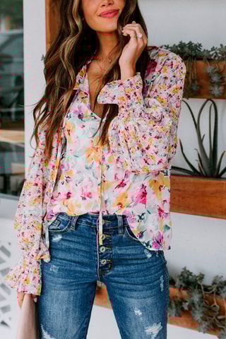 Blusa florida Branco e mostarda