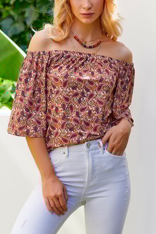 Blusa com padrão caxemira Laranja e bordô