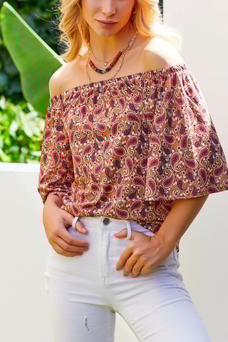 Blusa com padrão caxemira Laranja e bordô