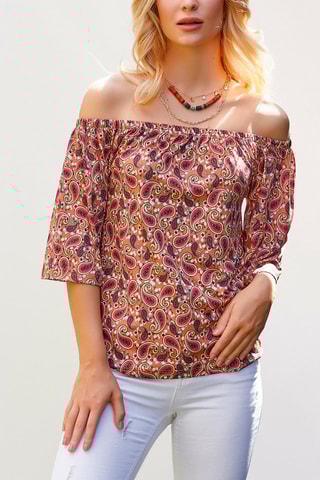 Blusa com padrão caxemira Laranja e bordô