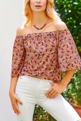 Blusa com padrão caxemira Laranja e bordô