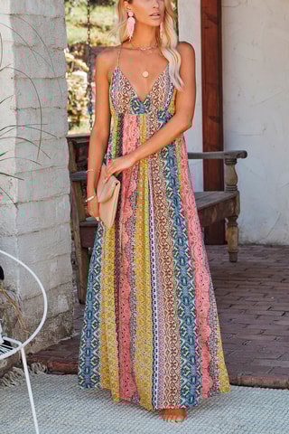 Vestido comprido - Amarelo e azul