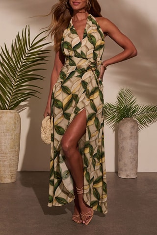 Vestido comprido - Verde e bege