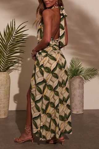 Vestido comprido - Verde e bege
