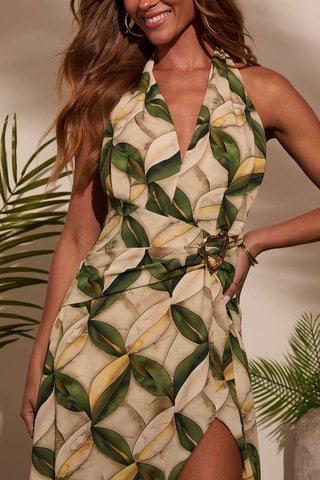 Vestido comprido - Verde e bege