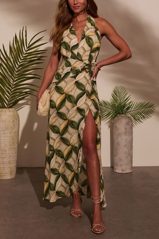 Vestido comprido - Verde e bege