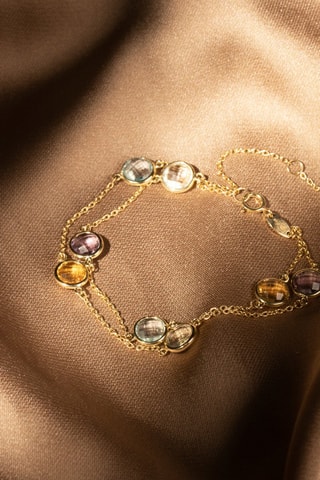 Pulseira Colormix - Ouro amarelo, ametistas, topázios, citrinas e quartzo esfumado