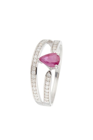 Anel Eugenie Ouro branco, diamantes e rubis