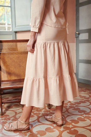 Saia midi em linho Janita - Rosa