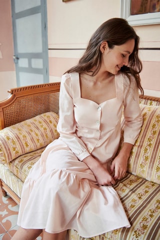 Saia midi em linho Janita - Rosa