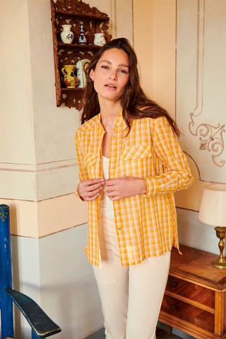 Camisa Colettine - Mostarda e branco