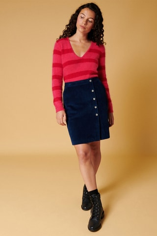 Jupe droite en velours taille haute Joanne - Bleu marine