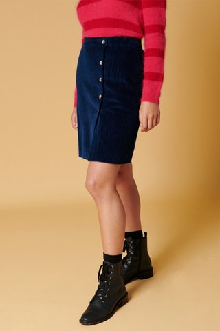 Jupe droite en velours taille haute Joanne - Bleu marine