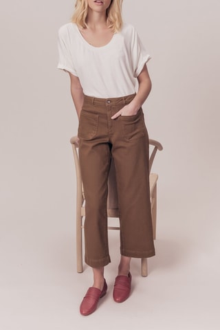 Jean droit 7/8 taille haute Palmier Marron