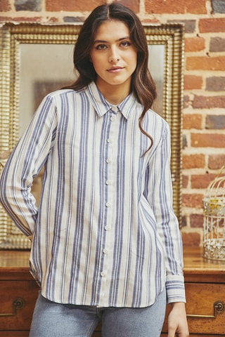 Camisa em linho Colombe - Azul e branco