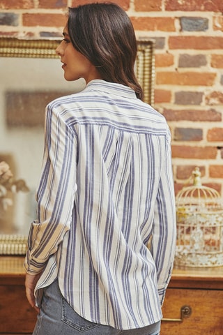Camisa em linho Colombe - Azul e branco