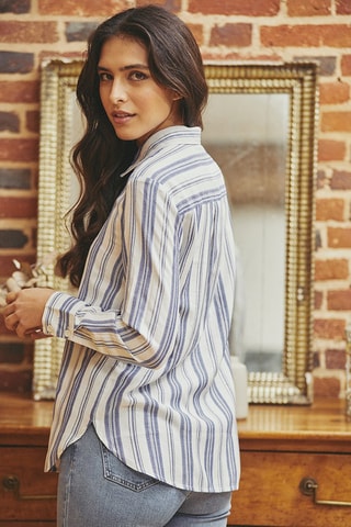 Camisa em linho Colombe - Azul e branco