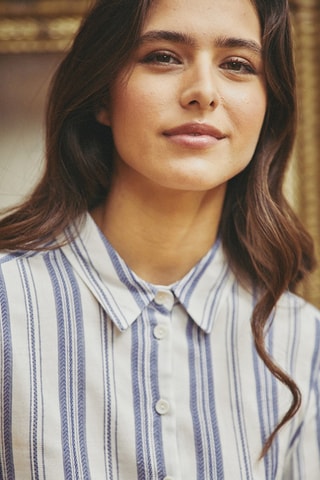 Camisa em linho Colombe - Azul e branco