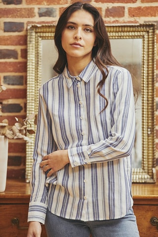 Camisa em linho Colombe - Azul e branco